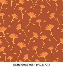 Seamless pattern with cute cartoon flowers and leaves for fabric print, textile, gift wrapping paper. colorful vector for textile, flat style
