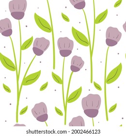 Seamless pattern with cute cartoon flowers and leaves for fabric print, textile, gift wrapping paper. colorful vector for textile, flat style