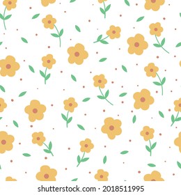 Seamless pattern with cute cartoon flowers and leaves for fabric print, textile, gift wrapping paper. colorful vector for textile, flat style