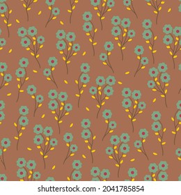 Patrón sin foco con lindas flores de dibujos animados y hojas para impresión de tela, textil, papel de envoltura de regalo. vector colorido para textil, de estilo plano