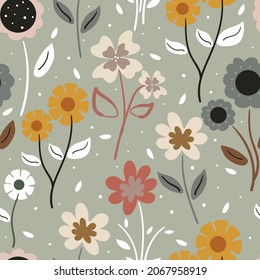 Seamless pattern with cute cartoon flowers for fabric print, textile, gift wrapping paper. colorful vector for textile, flat style
