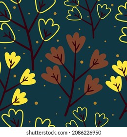 Patrón sin foco tierno de dibujos animados de flores y hojas. fondo de pantalla de colección primavera, para impresión de tela y pañuelo
