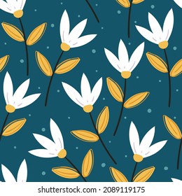 Seamless pattern cute cartoon of flowers and leaves. spring collection wallpaper, for fabric print and scarf