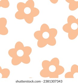 Seamless pattern with cute cartoon flowers in pink, for fabric prints, textiles, gift wrapping paper. colorful vector for children, flat style