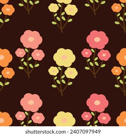 Seamless pattern with cute cartoon flowers, for fabric prints, textiles, gift wrapping paper. colorful vector for children, flat style