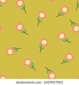 Seamless pattern with cute cartoon flowers for fabric print, textile, gift wrapping paper. children's colorful vector, flat style