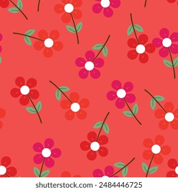 Seamless pattern with cute cartoon flowers, for fabric prints, textiles, gift wrapping paper. children's colorful vector, flat style