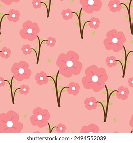 Patrón sin costuras con lindas flores de dibujos animados, para estampados de tela, textiles, papel de regalo de embalaje. Vector colorido de los niños, estilo plano