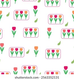 Seamless pattern with cute cartoon flowers, for fabric prints, textiles, gift wrapping paper. children's colorful vector, flat style