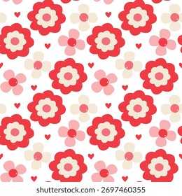 Seamless pattern with cute cartoon flowers in pink for fabric prints textiles gift