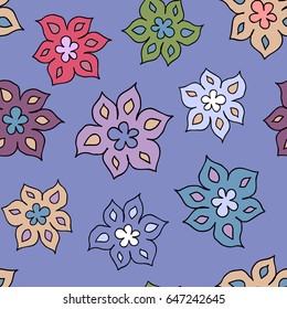 Seamless pattern with cute cartoon flowers, vector. Vector floral pattern in doodle style with flowers. 