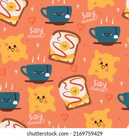 seamless pattern cute cartoon food and beverage character. cute wallpaper for textile, gift wrap paper