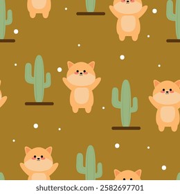 Seamless pattern with cute cartoon fox, for fabric print, textile, gift wrapping paper. colorful for children, flat style