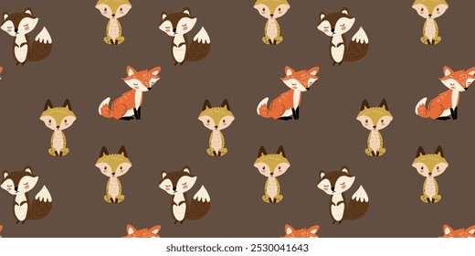 Seamless pattern with cute cartoon foxes in children's style