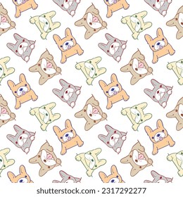 Seamless Pattern of Cute Cartoon French Bulldog Design on White Background