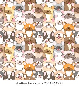 Seamless Pattern of Cute Cartoon French Bulldog Illustration Design