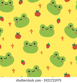 Seamless pattern with cute cartoon frog for fabric print, textile, gift wrapping paper. colorful vector for kids, flat style