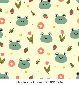 Seamless pattern with cute cartoon frog for fabric print, textile, gift wrapping paper. colorful vector for textile, flat style