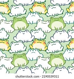 Seamless Pattern with Cute Cartoon Frog Design on Light Green Background