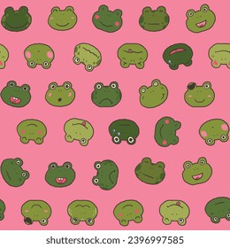 Seamless pattern with cute cartoon frogs. Vector illustration.