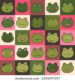 Seamless pattern with cute cartoon frogs. Vector illustration.