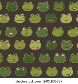 Seamless pattern with cute cartoon frogs. Vector illustration.