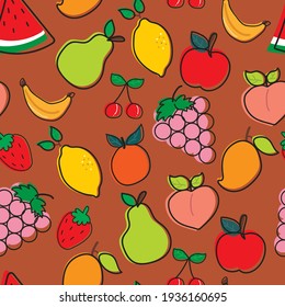 Seamless pattern with cute cartoon fruit for fabric print, textile, gift wrapping paper. colorful vector for kids, flat style