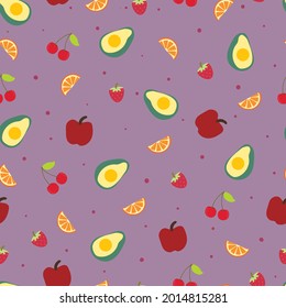 Seamless pattern with cute cartoon fruits for fabric print, textile, gift wrapping paper. colorful vector for textile, flat style