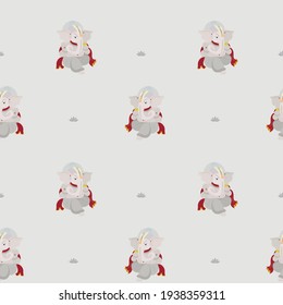 Patrón sin foco con el lindo dibujo animado Ganesh. Ilustración plana vectorial.