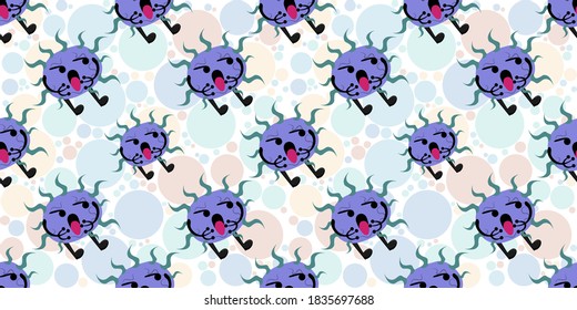 Nahtlose Muster von Cute Cartoon Keimling in flachem Design einzeln auf Kreis füllen Hintergrund. Konzeption des Bakteriologie-Konzepts. Cartoon-Mikroben. Vektorgrafik eps10.
