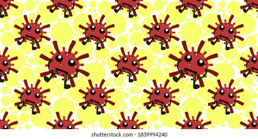 Seamless pattern of Cute cartoon germ in flat style design isolated on yellow circle fill background. Bacteriology concept design. Cartoon microbes. Vector illustration eps10.
