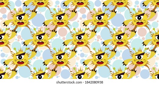 Seamless pattern of Cute cartoon germ in flat style design isolated on memphis element background. Bacteriology concept design. Vector illustration EPS10.
