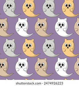 Seamless pattern with Cute cartoon Ghost Cat