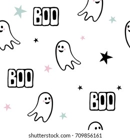 Seamless Pattern Cute Cartoon Ghosts Hand Stock Vector (Royalty Free ...