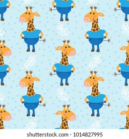 Seamless pattern with cute cartoon giraffe vector illustration