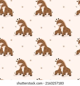 Seamless pattern with cute cartoon giraffe. Vector illustration