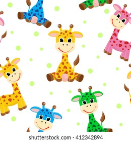 Seamless pattern with cute cartoon giraffe. Baby pattern.