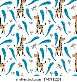 Nahtloses Muster mit süßen Cartoon-Giraffen. Vektorgrafik.