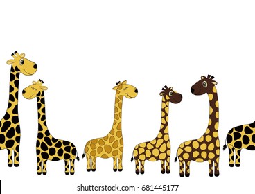 Seamless pattern with cute cartoon giraffes 