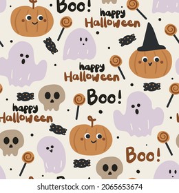 Seamless pattern with cute cartoon halloween for fabric print, textile, gift wrapping paper. colorful vector for textile, flat style