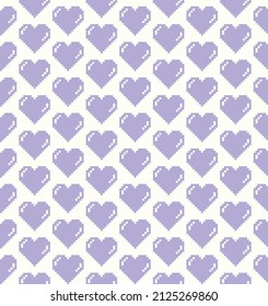 Seamless pattern with cute cartoon hearts. Pixel art vector illustration. Retro computer screen design concept. Simple shape and colors. Love and Valentine day symbol