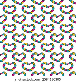 Seamless pattern with cute cartoon hearts. Valentines illustration