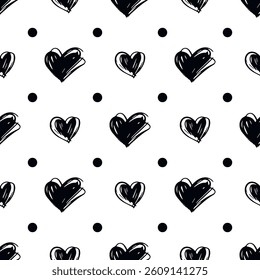 Seamless pattern with cute cartoon hearts. Valentines illustration