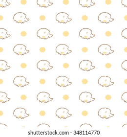 Seamless pattern with cute cartoon hedgehog. Baby pattern. 