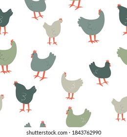 Seamless Pattern Cute Cartoon Hens Animal Stock Vector (Royalty Free ...