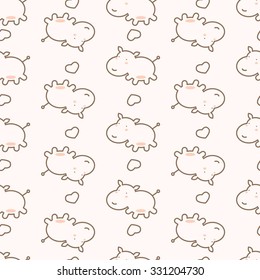 Seamless pattern with cute cartoon hippopotamus. Baby pattern. 