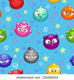 Seamless pattern with cute cartoon jelly characters