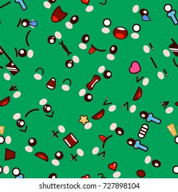 Seamless pattern with cute cartoon kawaii faces. Flat design Vector Illustration