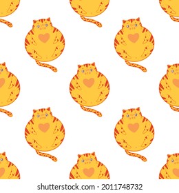 Seamless pattern with cute cartoon kittens.
