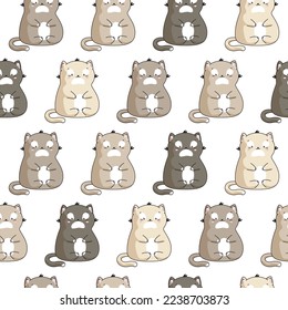 Seamless pattern with cute cartoon kittens in grayscale. Vector illustration in a flat style. Pets isolated on white background. 2023 Lunar New Year.